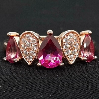 Pear Cut Simulated Pink Ruby Women's Pretty Wedding Ring In 14K Rose Gold Plated - Image 1 of 4