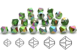 Czech Bicone Crystal Beads Peridot Vitrail green VM coated Rondelle Diamond - Picture 1 of 4