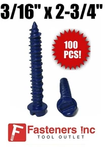 (Qty 100) 3/16" X 2-3/4" Concrete Masonry Screw Anchors Tapcon Hex Head - Picture 1 of 3
