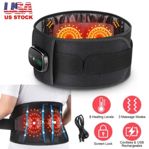 Electric Heated Vibration Massage Waist Belt Lumbar Back Pain Relief Heating Pad - Picture 1 of 23