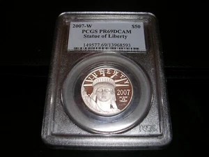 2007-W Proof Platinum Eagle $50 Statue of Liberty 1/2 oz PCGS PR69 DCAM - Picture 1 of 2