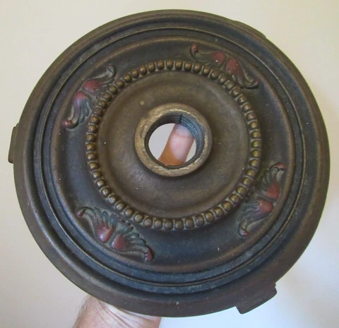 Antique cast iron lamp base WELLINGTON STONE CO. 1924 threaded ORIGINAL PAINT! Cover