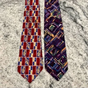 Pair of Vintage Abstract Ties Roberto Villini / Structure Multicolor Retro - Picture 1 of 4