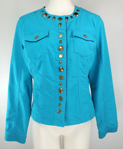 VETEMENTS Giacca Prosper & Devine Taglia L Turchese con dettagli in metallo Tasche Scatti