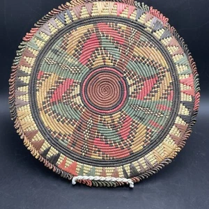 Vtg Hand Woven Tribal Coiled Star Flat Basket Trivet Wicker TIGHT COIL African - Picture 1 of 8