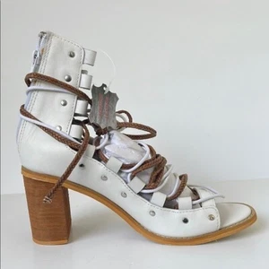 Unbranded  White Gladiator Lace Up Leather Sandals Heels Women’s Size 40 NWT - Picture 1 of 7