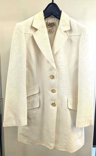 HERMÈS Giacca sartoriale HERMES cotone donna taglia 36 avorio made in France