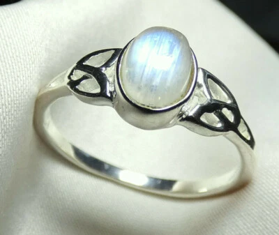 Mondstein Ring 925 Sterling Silber Gr. 50 - 69 keltischer Knoten Feen Elfenring - Bild 1 von 4
