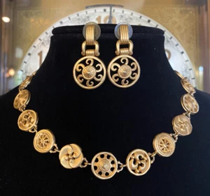 Vintage Givenchy  Matte Gold Tone Necklace and Earrings Set - Picture 1 of 12