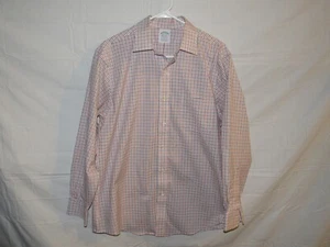 BROOKS BROTHERS MEN'S REGENT WHITE BLUE ORANGE PLAID BUTTON SHIRT SIZE 15.5-32 - Picture 1 of 4