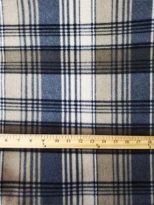 Fleece Printed Fabric Quadruple Lined Plaid - BLUE, WHITE, TAN / 58" Wide / SBY - Picture 1 of 1