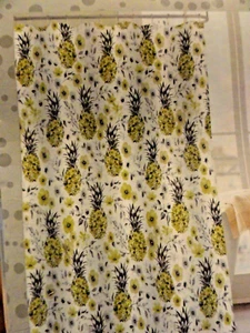 NWT 13 pc Flowers~Leaves~Pineapples Fabric SHOWER CURTAIN Gold Black Gray Hooks - Picture 1 of 4