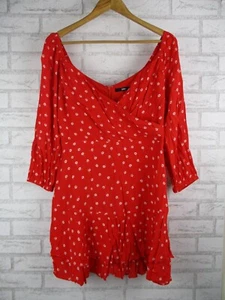 Sportsgirl womens a-line dress red white floral print 10 v-neck - Picture 1 of 9
