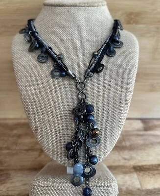 Corrente de contas Coldwater Creek Y gota frisada metal pendurada preta com fio 18-20” - Imagem 1 de 4