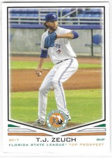 2017 Grandstand FSL Top Prospects #NNO T.J. Zeuch Toronto Blue Jays Dunedin