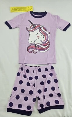 女童夏季睡衣棉质短裤袖睡衣女孩尺寸 2 T — 第 1/4 张图片