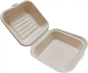 6"x6" Bagasse Food Containers Clamshell Takeaway Biodegradable Boxes 50-1000PCS - Picture 1 of 12