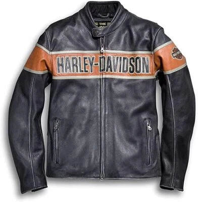 Harley Davidson Victory Lane Motorcycle Double Ton Slim Fit Leather Biker Jacket - Image 1 of 4