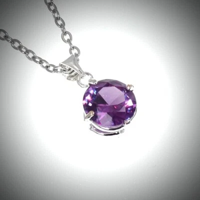 Collar de piedra amatista facetada púrpura redondo natural enchapado en plata con puntas Foto 1 de 4