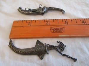 2 Vintage Miniature 3" Mini Metal Keychains, Toy Knife Swords. - Picture 1 of 10