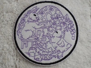 Purple Easter Rabbit Chick Scene 4" Embroidery Iron-on Patch (E34) - Picture 1 of 1