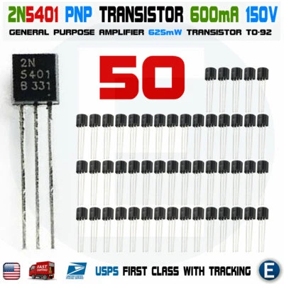 Paquete de 50 transistores PNP 2N5401 150 V 600 mA TO-92 Foto 1 de 2