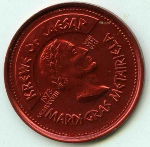 Mardi Gras Doubloon Krewe of Caesar 1997 rojo aluminio - Imagen 1 de 2
