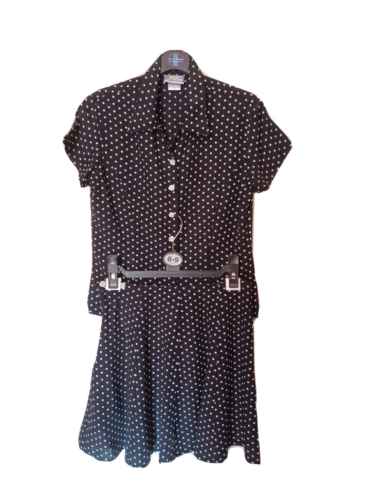 Black and White Polka Dot Shirt And Skirt  (Girls 2-piece set) - Age 11-12 - Image 1 of 1