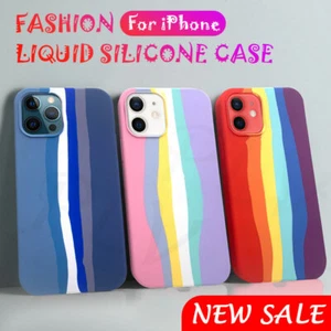 Phone Case For iPhone 12 Pro Max 11 XS XR 7 8 Plus Rainbow Liquid Silicone Cover - Picture 1 of 15