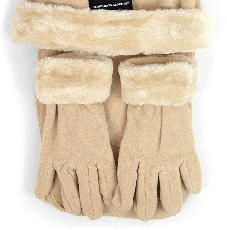  女士冬季帽子围巾手套 3 件套羊毛套装多种颜色 — 第 1/1 张图片