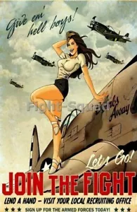 Póster de reclutamiento con foto de la Segunda Guerra Mundial Give em Hell Boys - PINUP Girl 2655 - Imagen 1 de 3