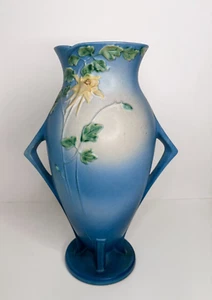 Rare Roseville Pottery Columbine Vase 26-14" Blue Vintage - Last Sold 2023 - Picture 1 of 21