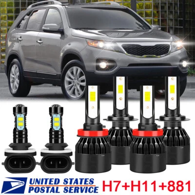 For Kia Sorento 2011-2015 2016 Combo LED Headlight High Low Beam Fog Light Bulbs - Image 1 of 4