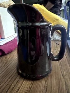 Glazed Brown Small Stoneware Pitcher Syrup - Picture 1 of 6