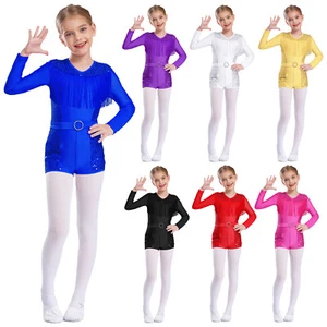 Kids Girls Bodysuit Sparkly Rompers School Leotard Tumbling Unitard Training - Picture 1 of 48