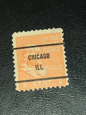 Sc#803 US Stamp 1938 1/2c Franklin Used Prexie Precancel Chicago ILL -#2215 - Image 1 of 3