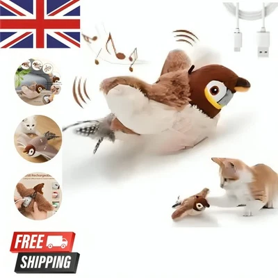 CA&T Electronic Interactive Fly Bird Cat Toys USB Pet Simulation Sparrow Toy