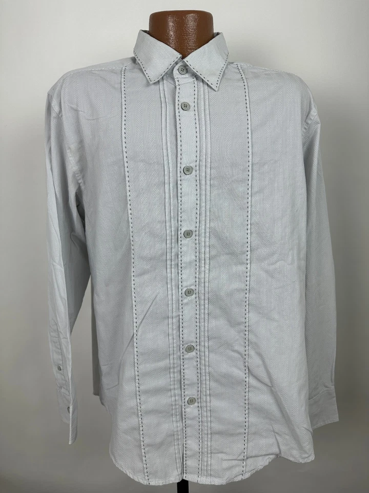 Cubavera Shirt Men Large Guayabera Pleated Striped Contrast Stitch Cuban Resort - Image 1 of 4