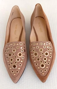 Sz 5 M Nine West Akeelah Grometted Flats Tan Suede Leather Womens Slip On Shoes - Picture 1 of 12