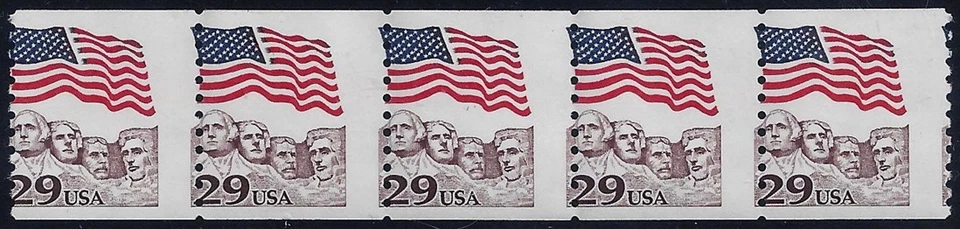 2523 Misperf Error / EFO Strip of 5 Flag Over Mt Rushmore Mint NH (S1) - Image 1 of 1