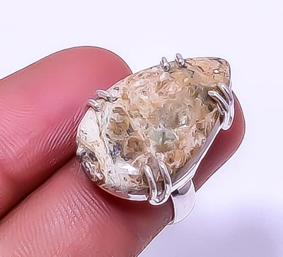 Cromo Calcedonia - Zimbabwe Anillo Solitario Plata de Ley 925 Ajustable (R84) Foto 1 de 4