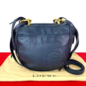 LOEWE Anagram logo Shoulder Bag leather Navy 131-2 - Picture 1 of 10