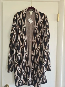 NUEVO CON ETIQUETAS Mujeres Algodón Emporio Largo Abierto Cárdigan Tejido Suéter Chaqueta Azul Óxido L - Imagen 1 de 6