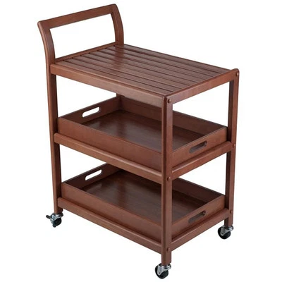 Pemberly Row Transitional Solid Wood Serving Bar Cart in Walnut - Image 1 of 4