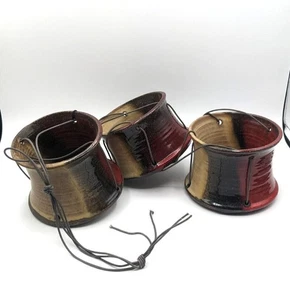 Macetas colgantes triples Studio Pottery lanzadas a mano rojas marrones 36" de largo - Imagen 1 de 11