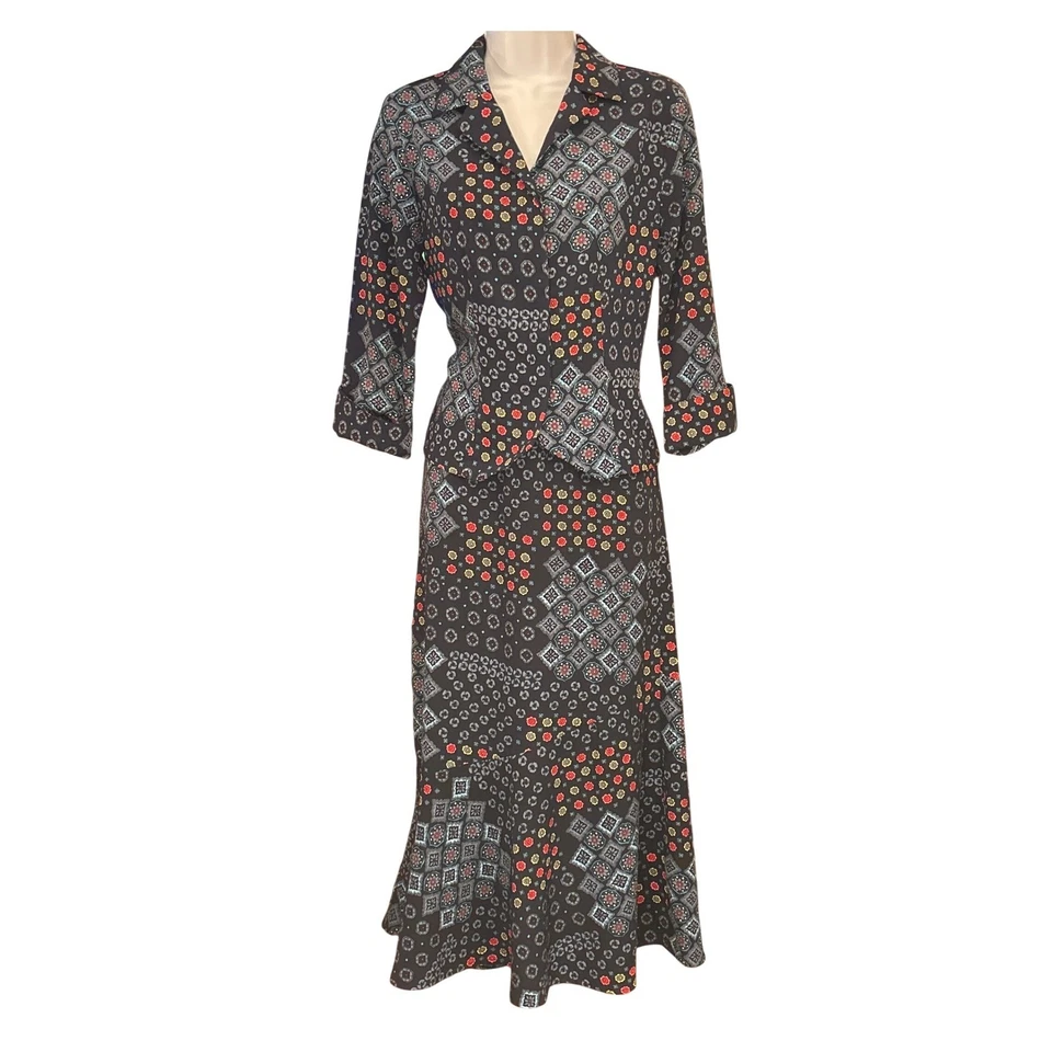 Conjunto Falda Midi Sag Harbor Petite Años 90 Patchwork Botón Frontal 4P Abuela Costera Foto 1 de 4