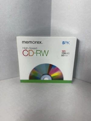 Memorex High Speed CD-RW Discs 5-Pack 12x 700MB 80 Min. Home PC Music Audio NEW - Image 1 of 4
