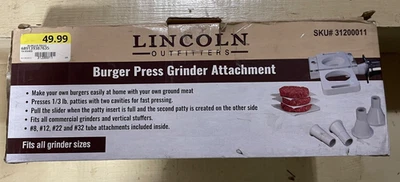 Molinillo de prensa de hamburguesas Lincoln accesorio universal apto para moler embutidora de salchichas Foto 1 de 2