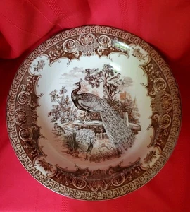 Staffordshire Transferware Pfau Design groß 11 6/8" braun neuwertig (B) - Bild 1 von 8