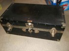 Vintage STEAMER TRUNK black metal chest storage toy box steampunk decor rustic